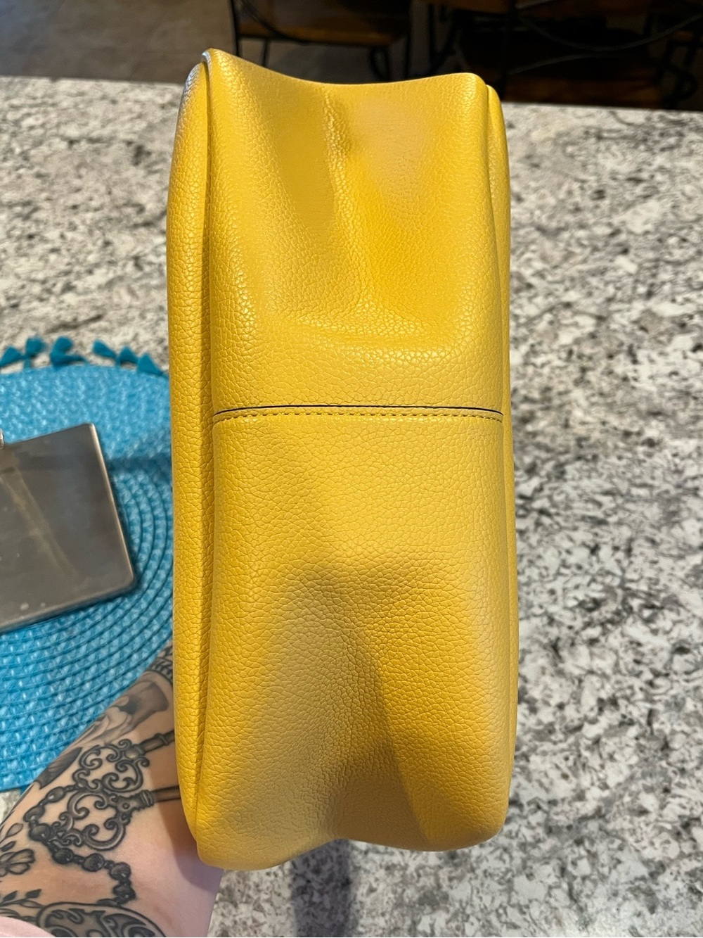 Calvin Klein Yellow Pebbled Shoulder Tote - Picture 6 of 8